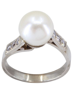 BAGUE PERLE ET DIAMANTS