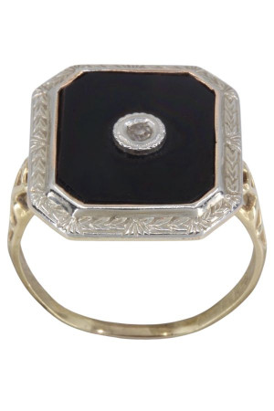 BAGUE ART-DÉCO ONYX ET DIAMANT