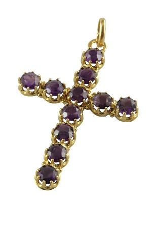 Pendentif-croix-pierres violettes-or 8k-occasion-5007