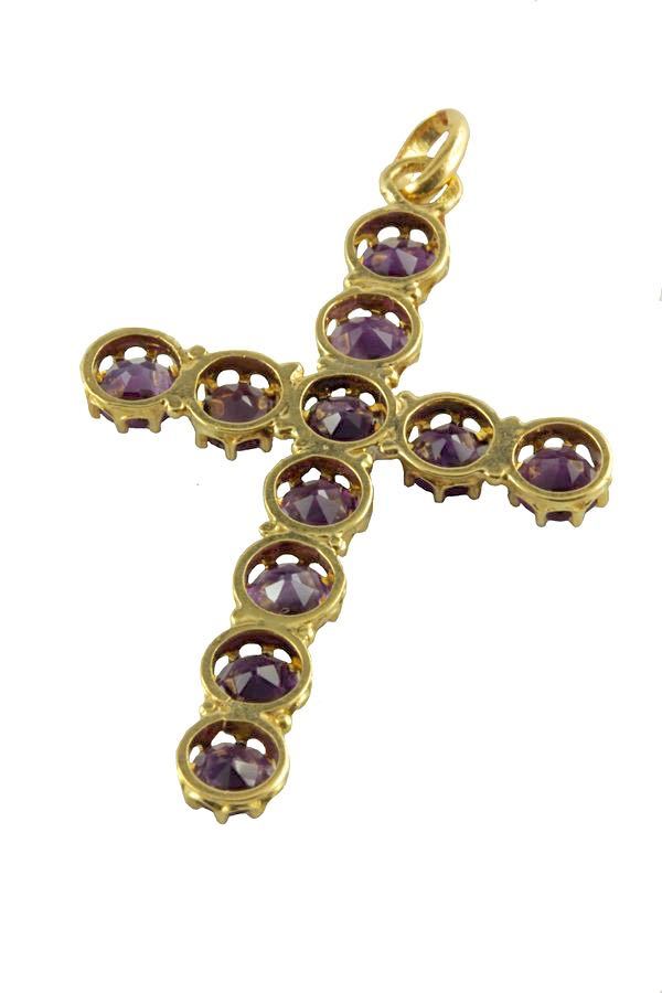 Pendentif-croix-pierres violettes-or 8k-occasion-5008