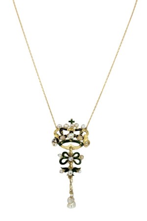 COLLIER ANCIEN ÉMAIL ET PERLES