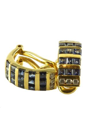 Boucles d'oreilles-saphirs-diamants-or 18k-occasion-5088