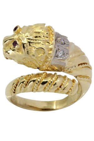 BAGUE LION RUBIS ET DIAMANTS