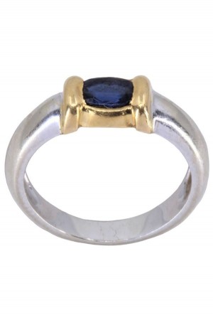 BAGUE MODERNE 2 ORS SAPHIR