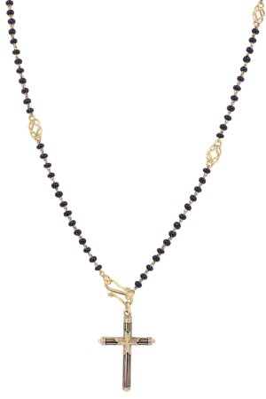 COLLIER CROIX ÉMAILLÉE ET ONYX