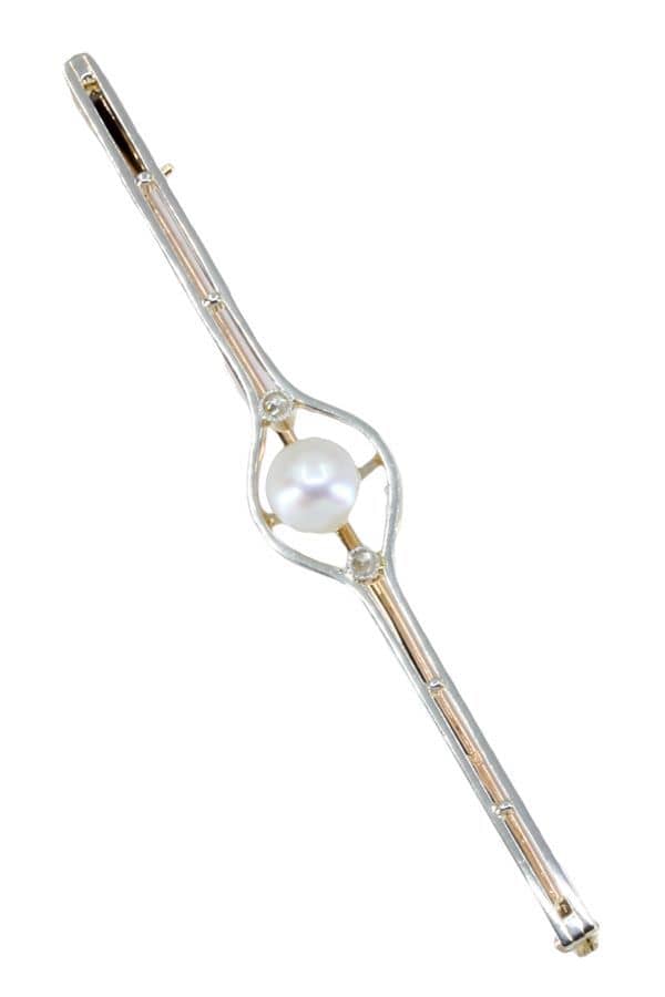 BROCHE BARRETTE PERLE ET DIAMANTS, photo 2 sur 3