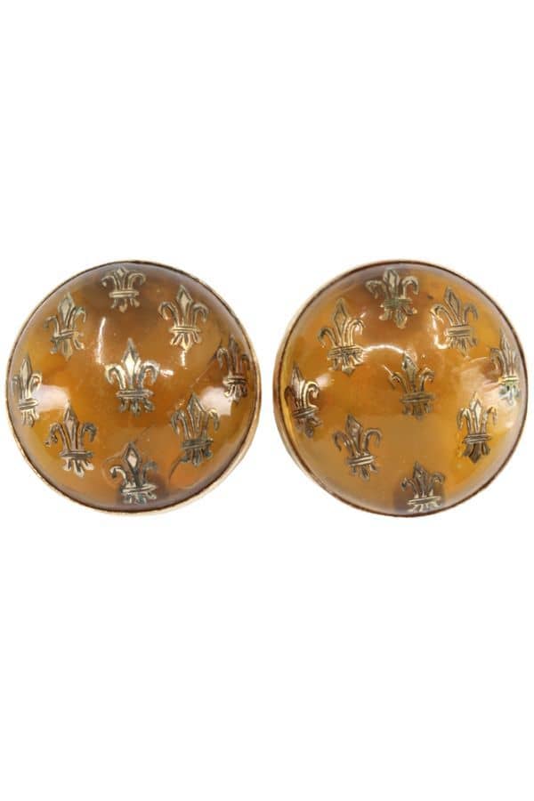 BOUCLES D'OREILLES CLIPS AMBRE ET FLEUR DE LYS, photo 2 sur 3