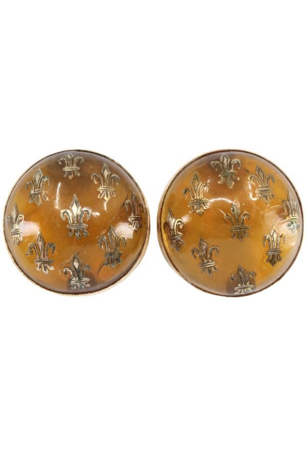 Boucles d'Oreilles Clips Ambre et Fleur de Lys