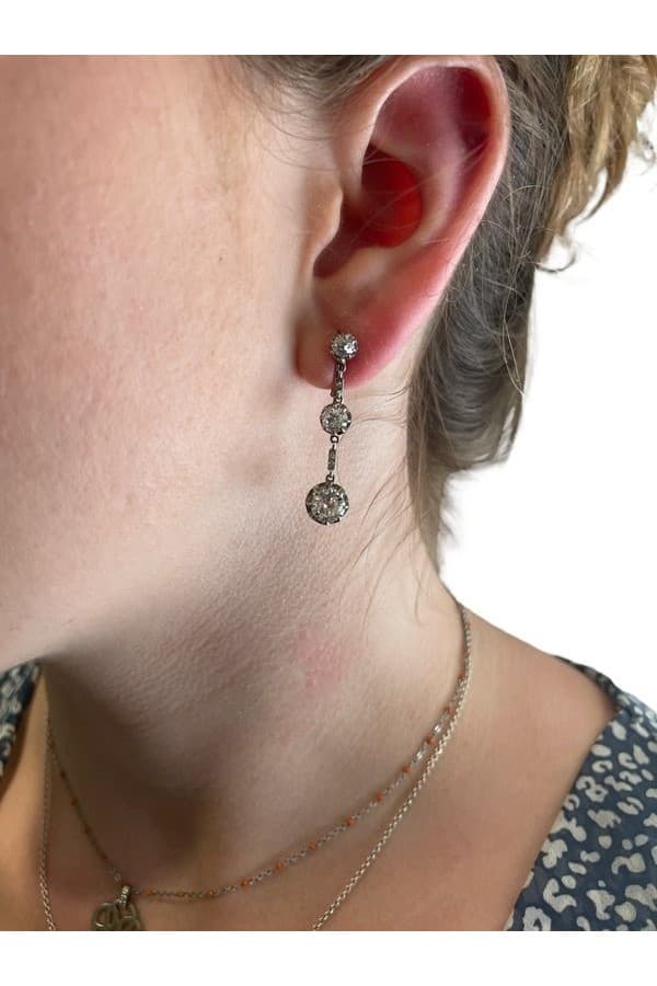 Boucles d'Oreilles Pendantes Diamants Art Déco - photo 2