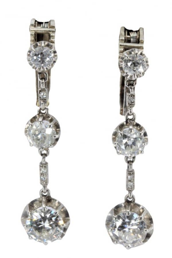 BOUCLES D'OREILLES PENDANTES DIAMANTS ART DÉCO, photo 2 sur 3