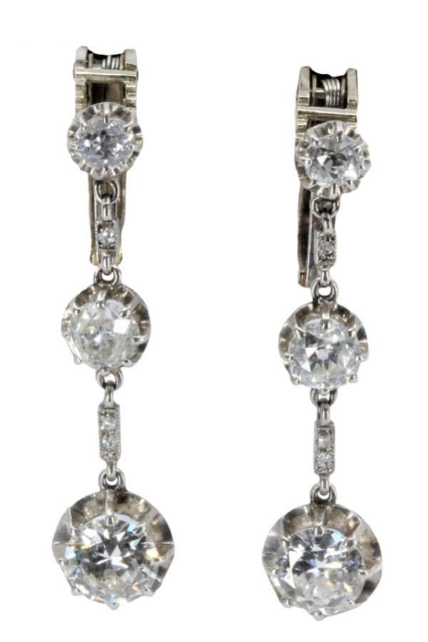 Boucles d'Oreilles Pendantes Diamants Art Déco
