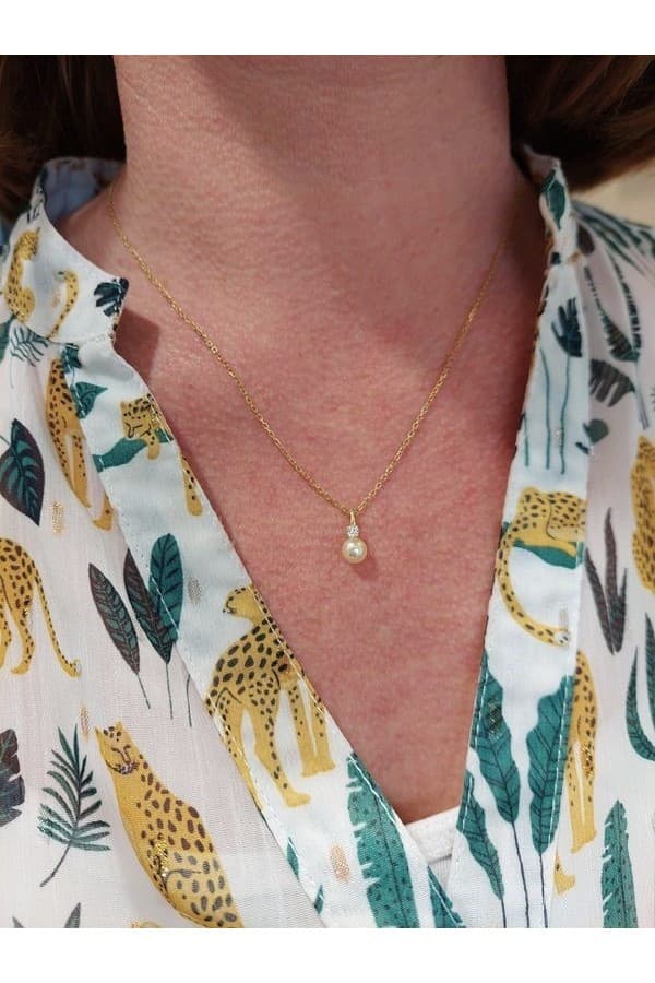 Collier Moderne Perle et Diamant - photo 2