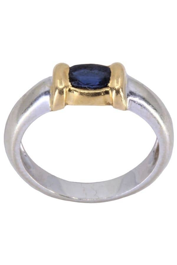 BAGUE MODERNE 2 ORS SAPHIR, photo 2 sur 3
