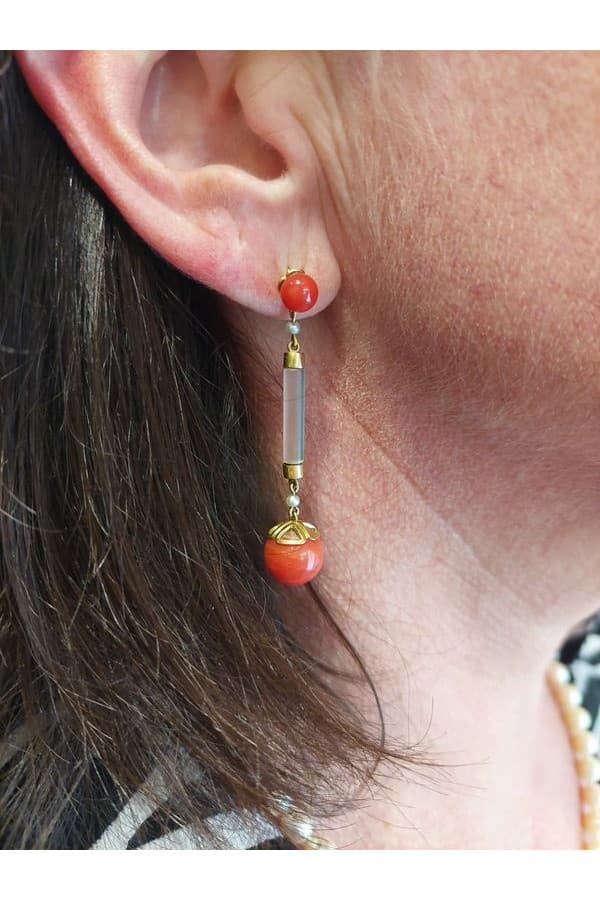 Boucles d'Oreilles Corail et Perles - photo 2