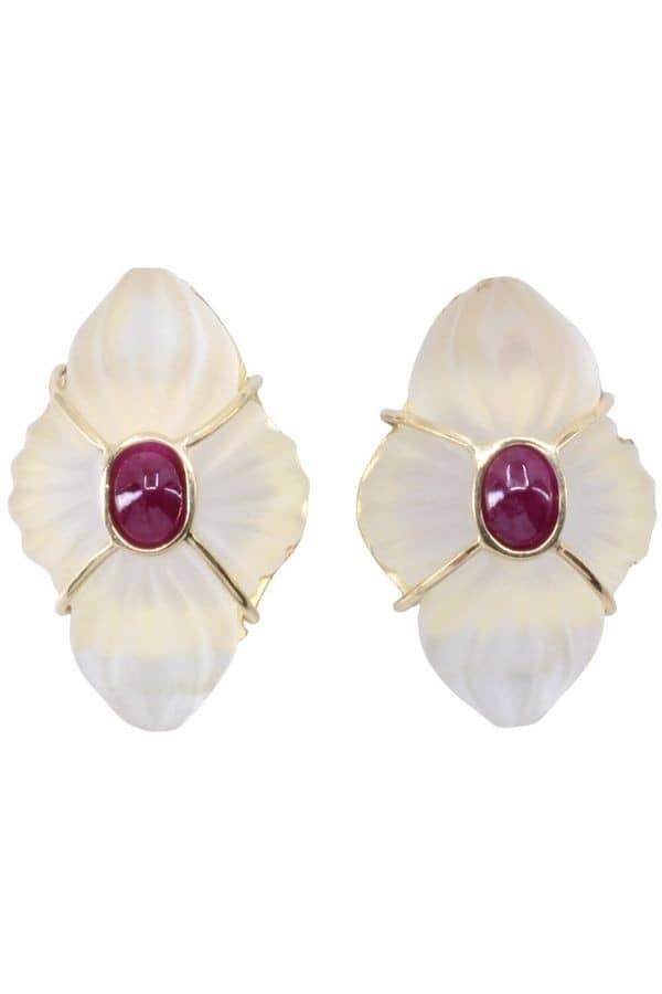 BOUCLES D'OREILLES RUBIS ET CRISTAL, photo 2 sur 3