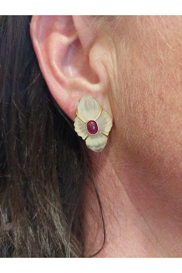 Boucles d'Oreilles Rubis et Cristal - photo 2
