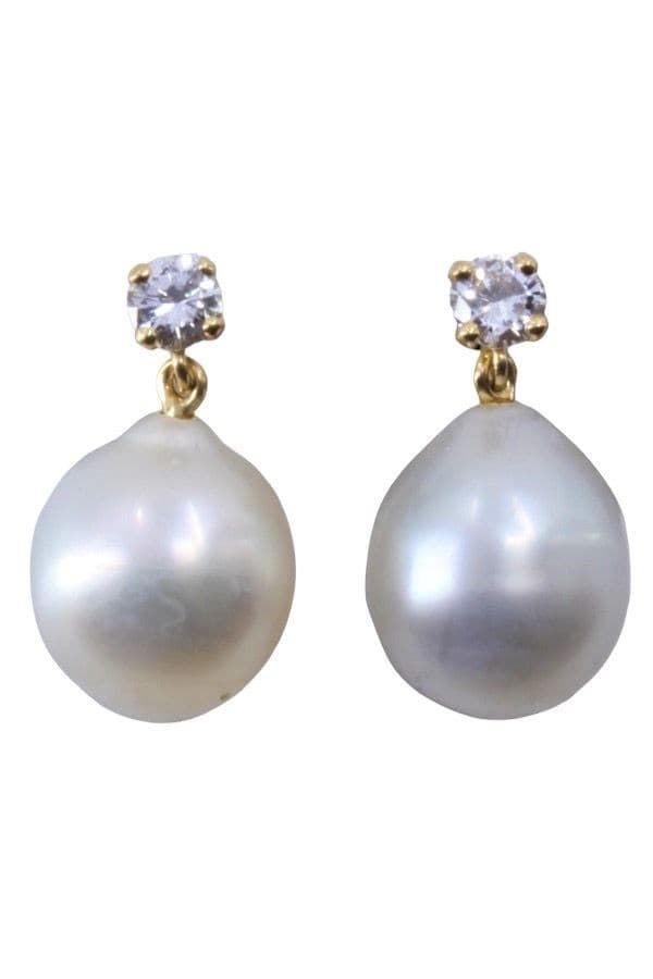 Boucles d'Oreilles Pendantes Perles et Diamants