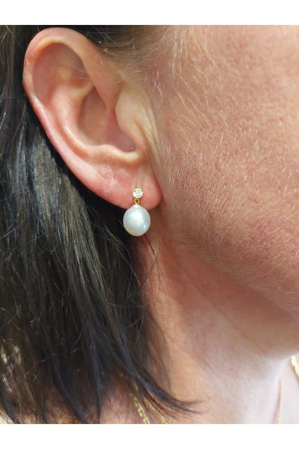 Boucles d'Oreilles Pendantes Perles et Diamants - photo 2