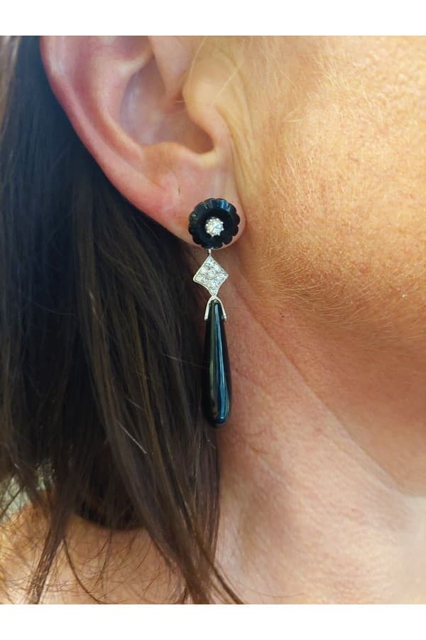 Boucles d'Oreilles Pendantes Onyx - photo 2
