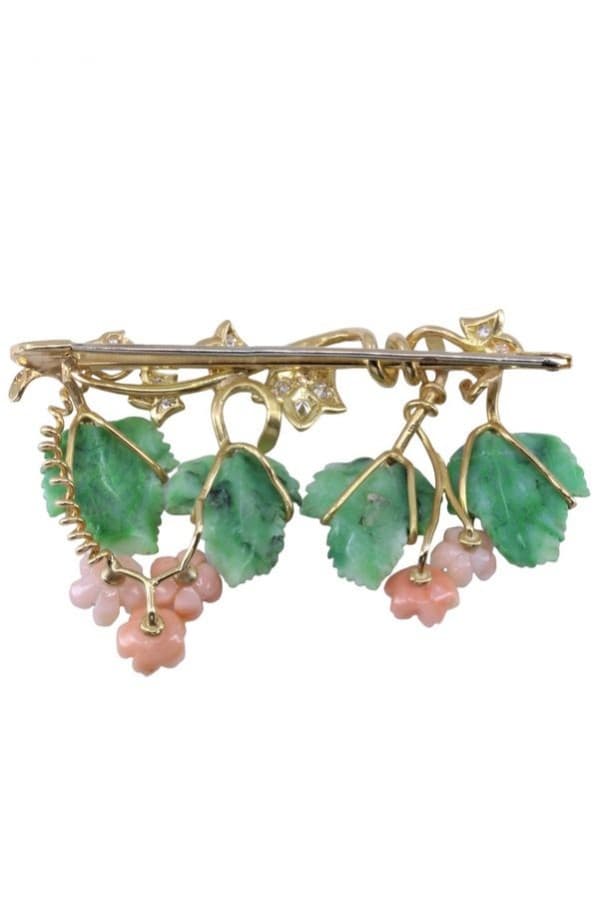 Broche Jade Corail et Diamants - photo 3