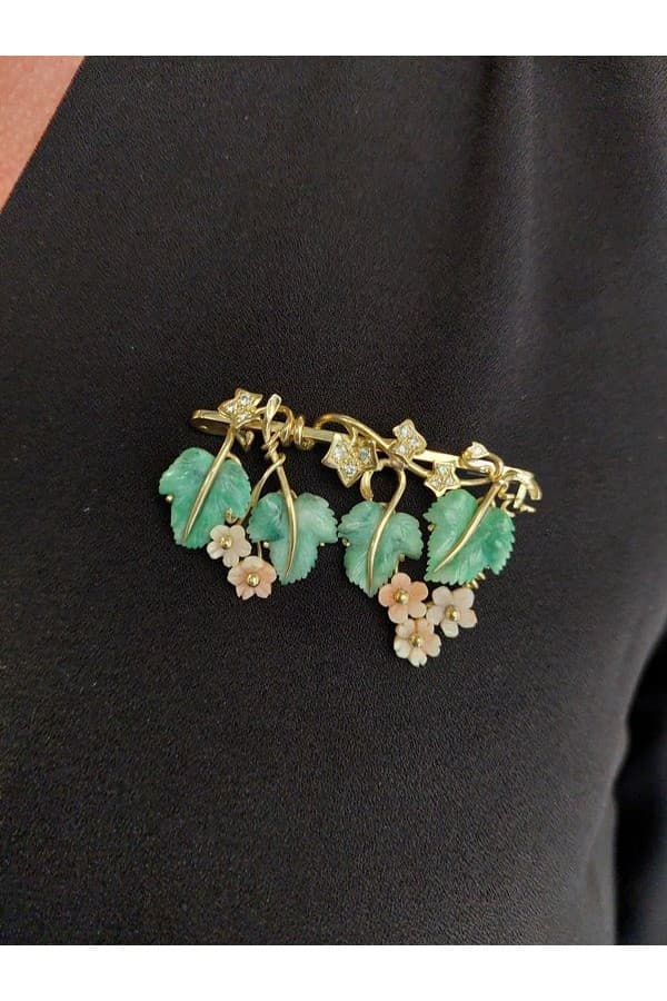 Broche Jade Corail et Diamants - photo 2