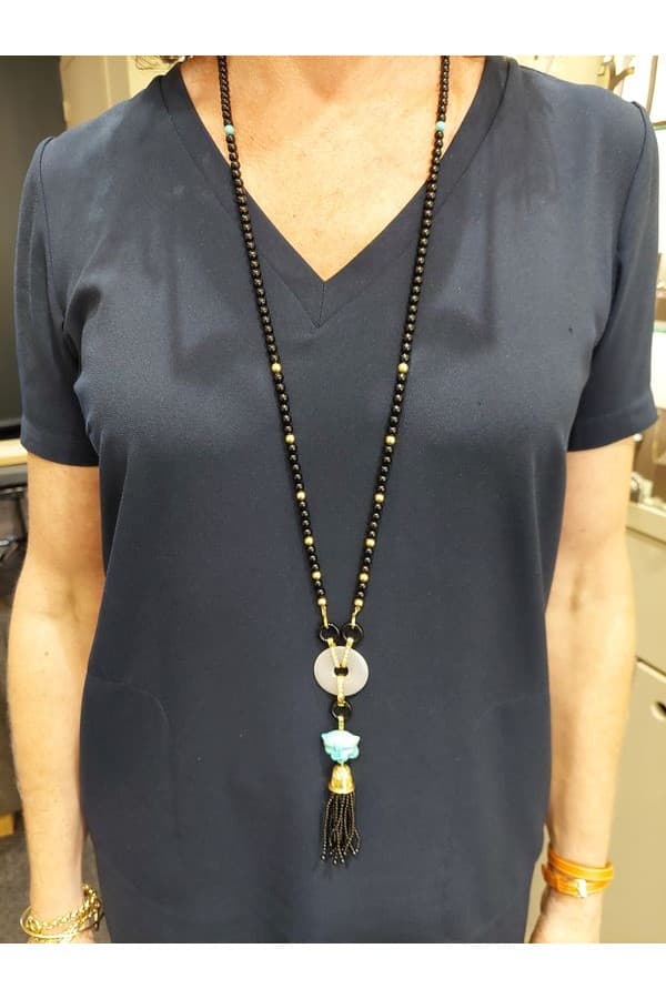 Collier Ancien Tête de Lion Onyx, Turquoise et Diamants - photo 2
