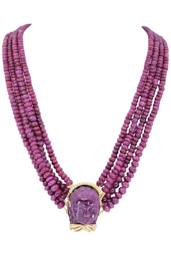 COLLIER 4 RANGS RACINES DE RUBIS, photo 2 sur 3
