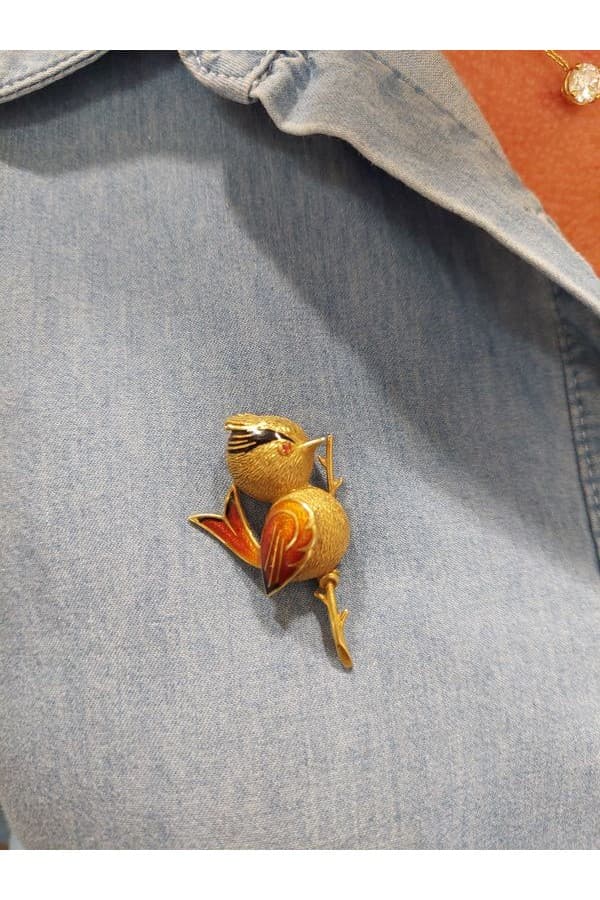 Broche Ancienne Oiseau Émaillé - photo 2
