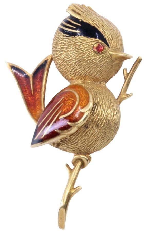 Broche Ancienne Oiseau Émaillé