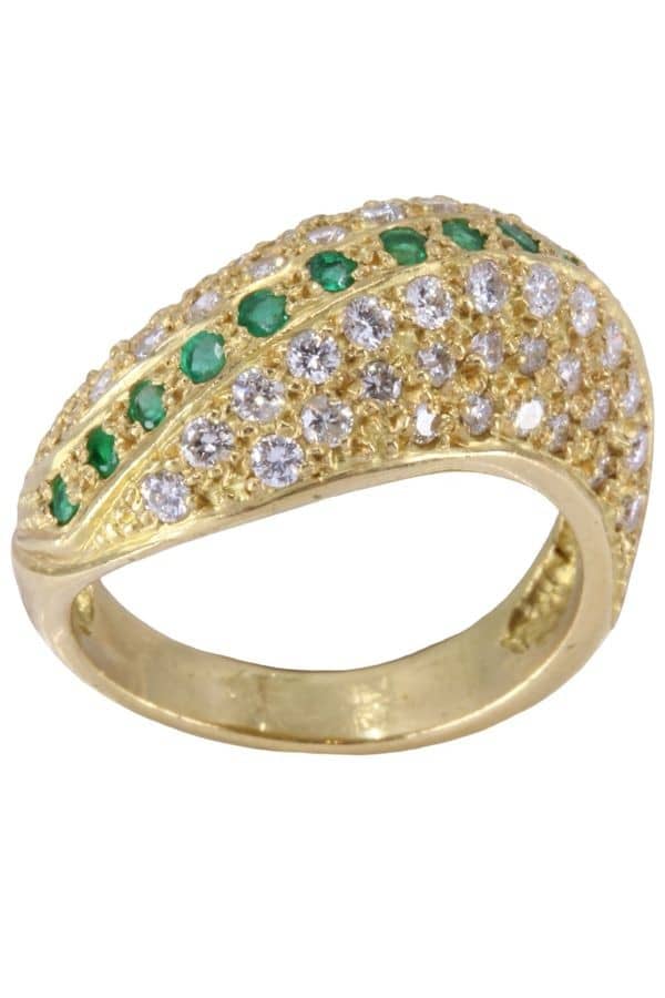 BAGUE JONC ÉMERAUDES ET DIAMANTS, photo 2 sur 3