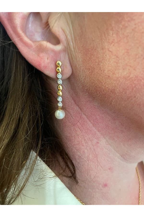 Boucles d'Oreilles Pendantes Perles et Diamants - photo 2