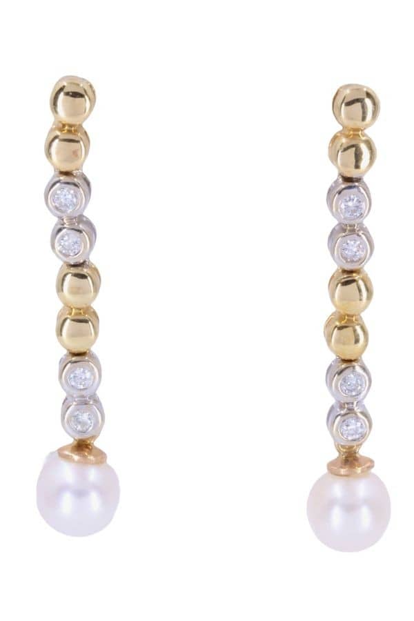 BOUCLES D'OREILLES PENDANTES PERLES ET DIAMANTS, photo 2 sur 3