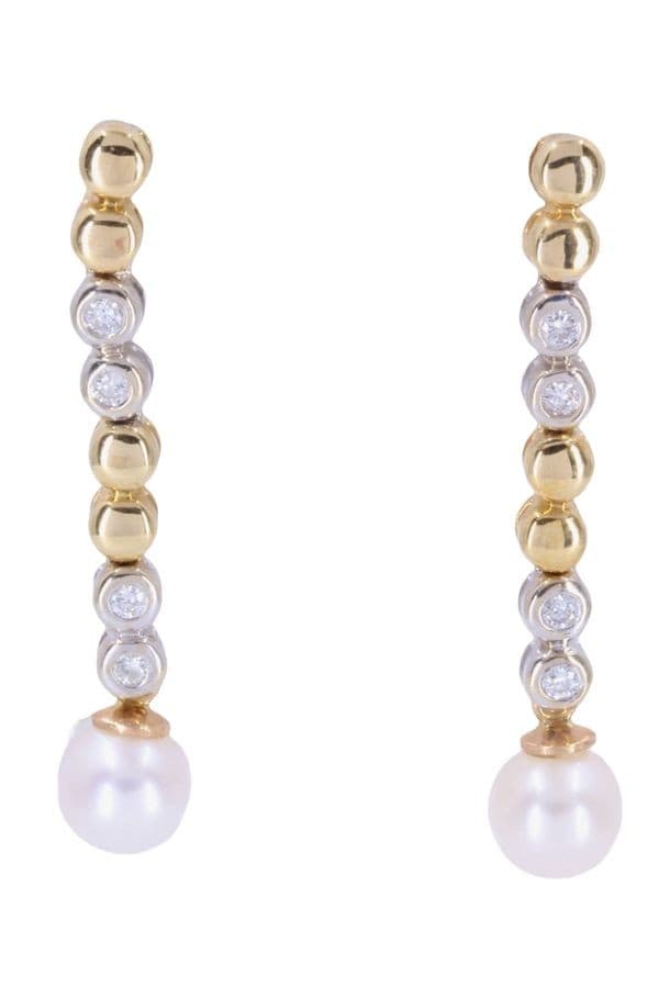 Boucles d'Oreilles Pendantes Perles et Diamants