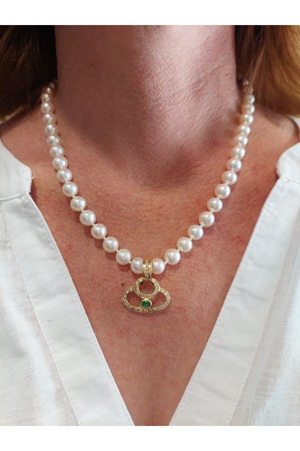 Pendentif pour Collier de Perles Émeraude et Diamants - photo 2