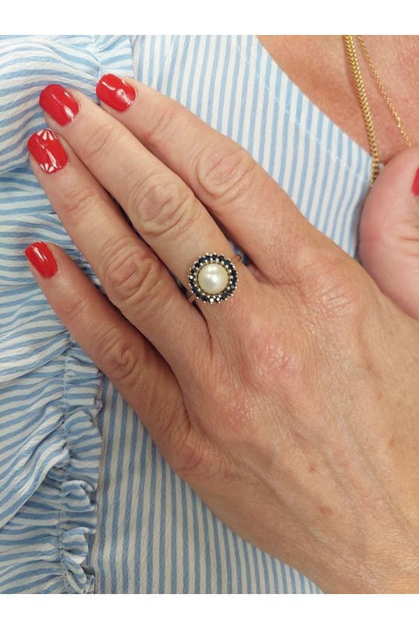 Bague Moderne Perle et Saphirs - photo 2