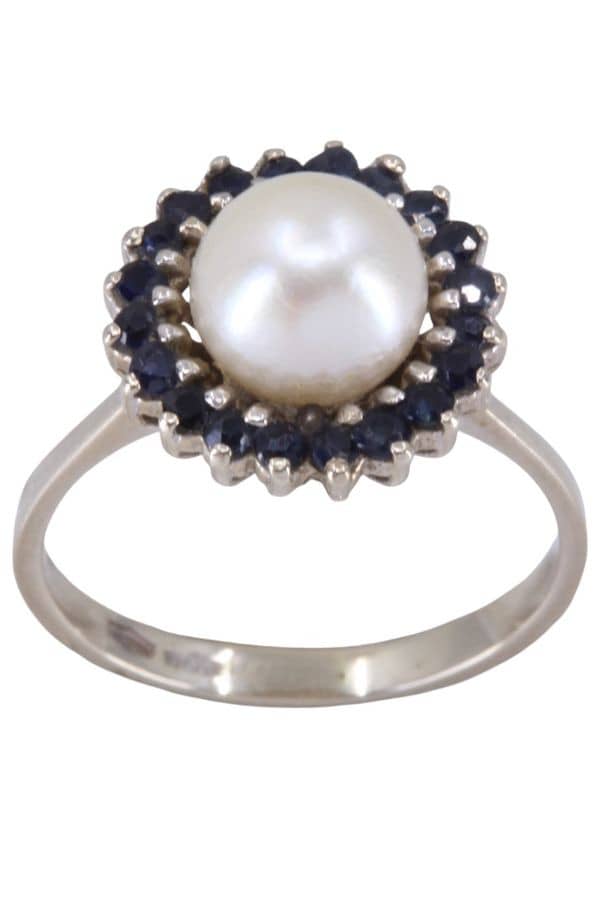 BAGUE MODERNE PERLE ET SAPHIRS, photo 2 sur 3