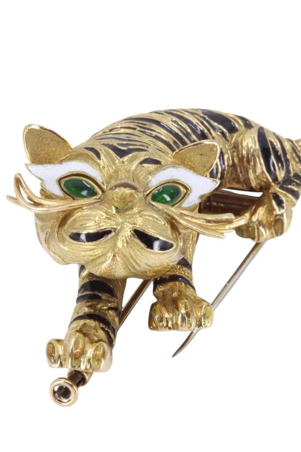 Broche Tigre Émail et Émeraudes - photo 4