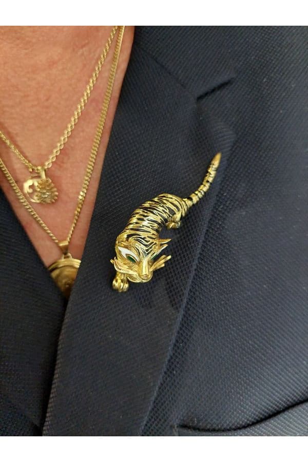 Broche Tigre Émail et Émeraudes - photo 2