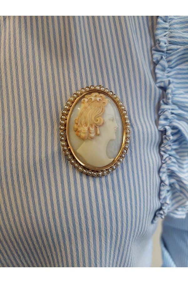 Broche Pendentif Camée et Perles - photo 2