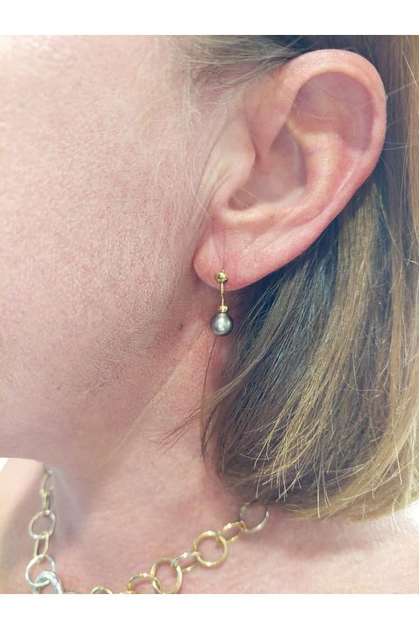 Boucles d'Oreilles Pendantes Perles Tahiti - photo 2