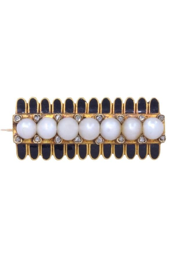 Broche Ancienne Perles Émail et Diamants