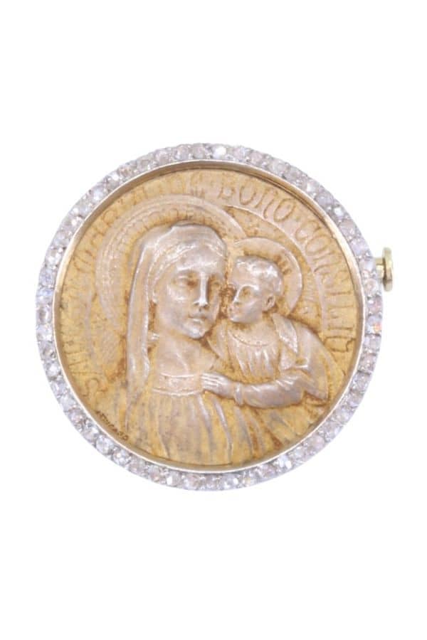 BROCHE ANCIENNE VIERGE DIAMANTS, photo 2 sur 3