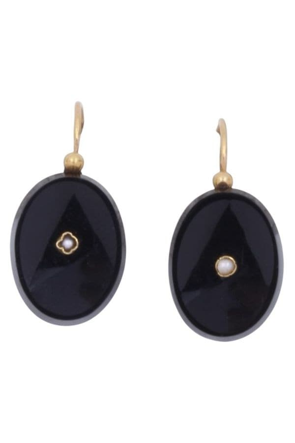 Dormeuses Anciennes Onyx et Perles