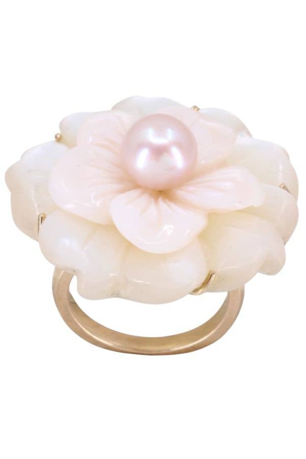 BAGUE FLEUR NACRE ET PERLE ROSE, photo 2 sur 3