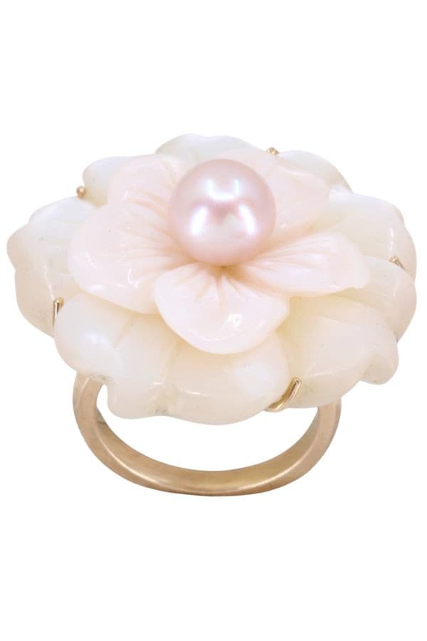 Bague Fleur Nacre et Perle Rose