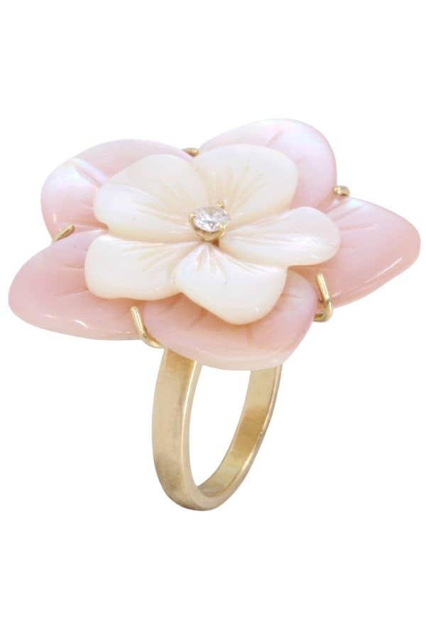 BAGUE FLEUR NACRE ET DIAMANT, photo 2 sur 3