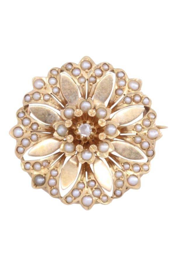 BROCHE NAPOLÉON III PERLES FINES ET DIAMANT, photo 2 sur 3