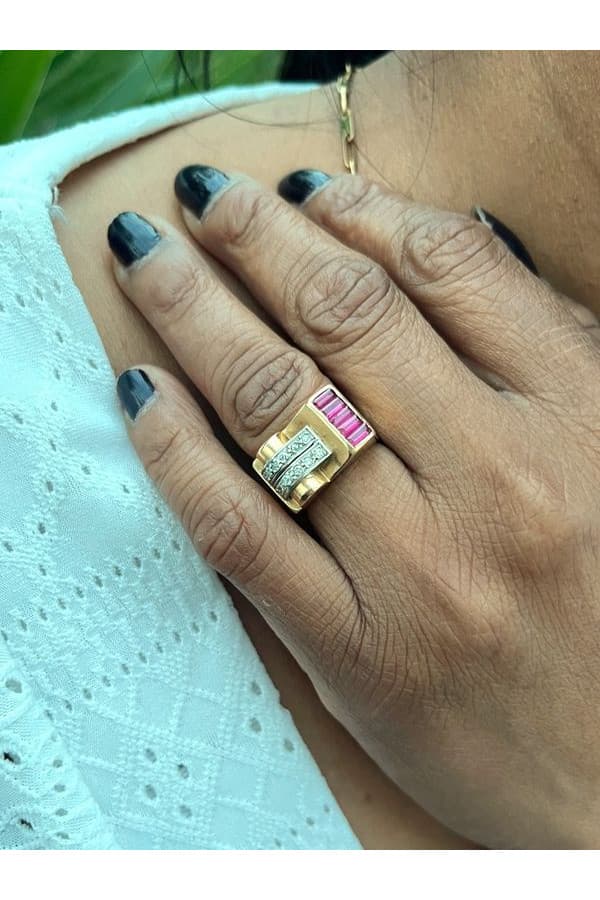 Bague Tank Rubis et Diamants - photo 2