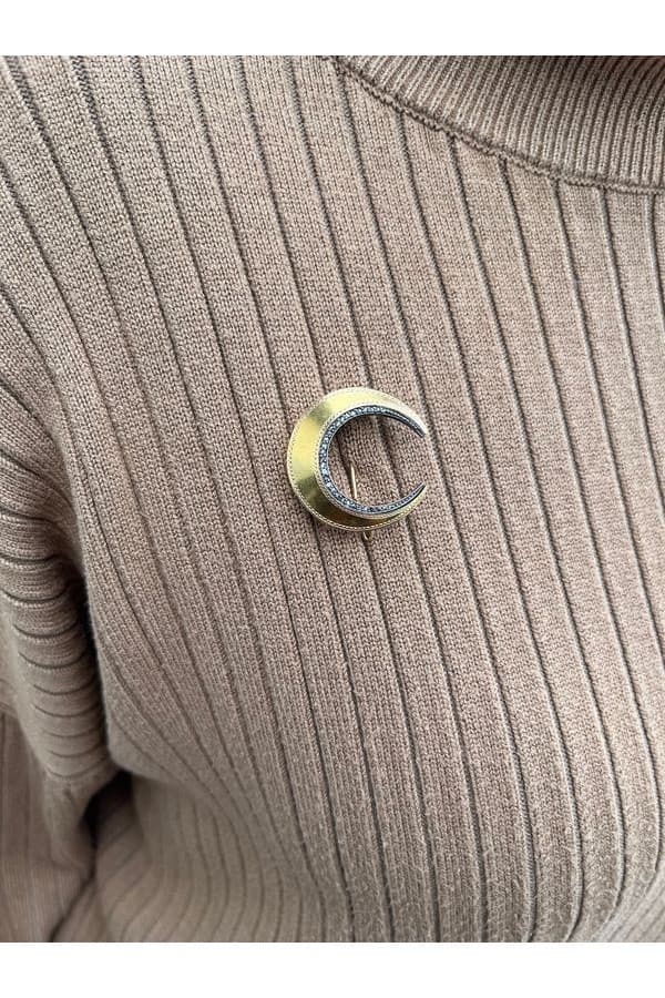 Broche Lune Ancienne Diamants - photo 2