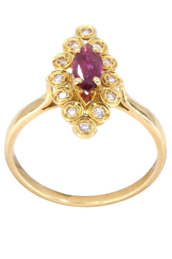 BAGUE MARQUISE RUBIS DIAMANTS, photo 2 sur 3